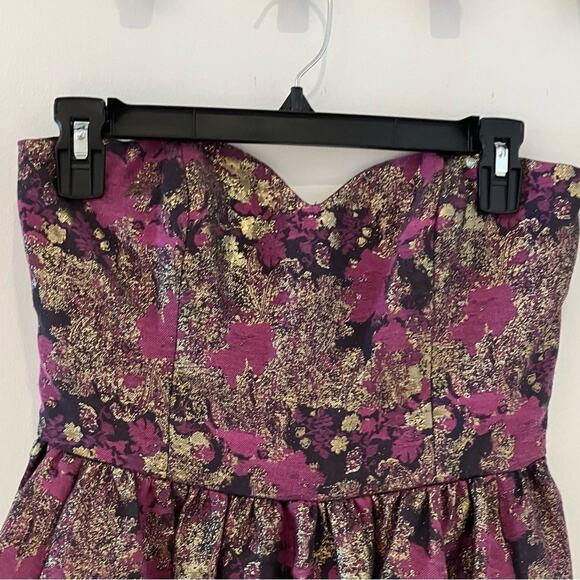 Jay Godfrey Purple Metallic Jacquard Strapless Mini Dress Sz 4 - Picture 2 of 9